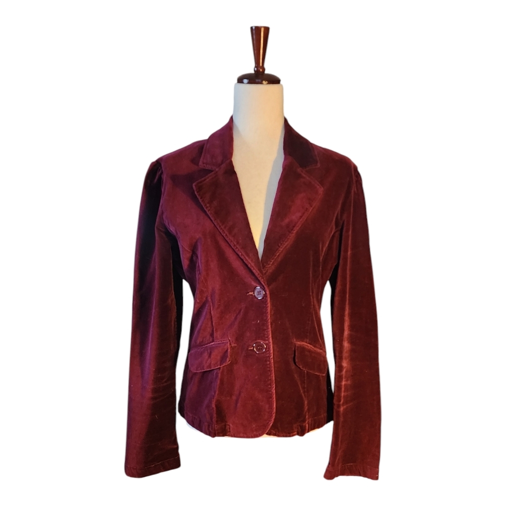 Elegant Womens Velvet Blazer - Rich Burgundy, Stretchy